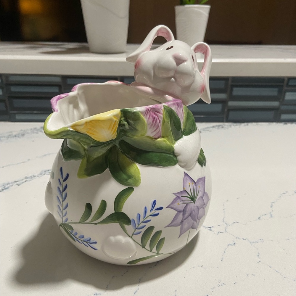 Floral Bunny Ceramic Pitcher